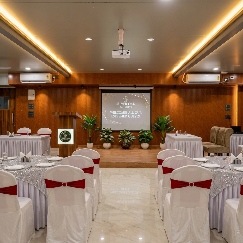 Grand Banquet Hall stage setup at Hotel Golden Palace